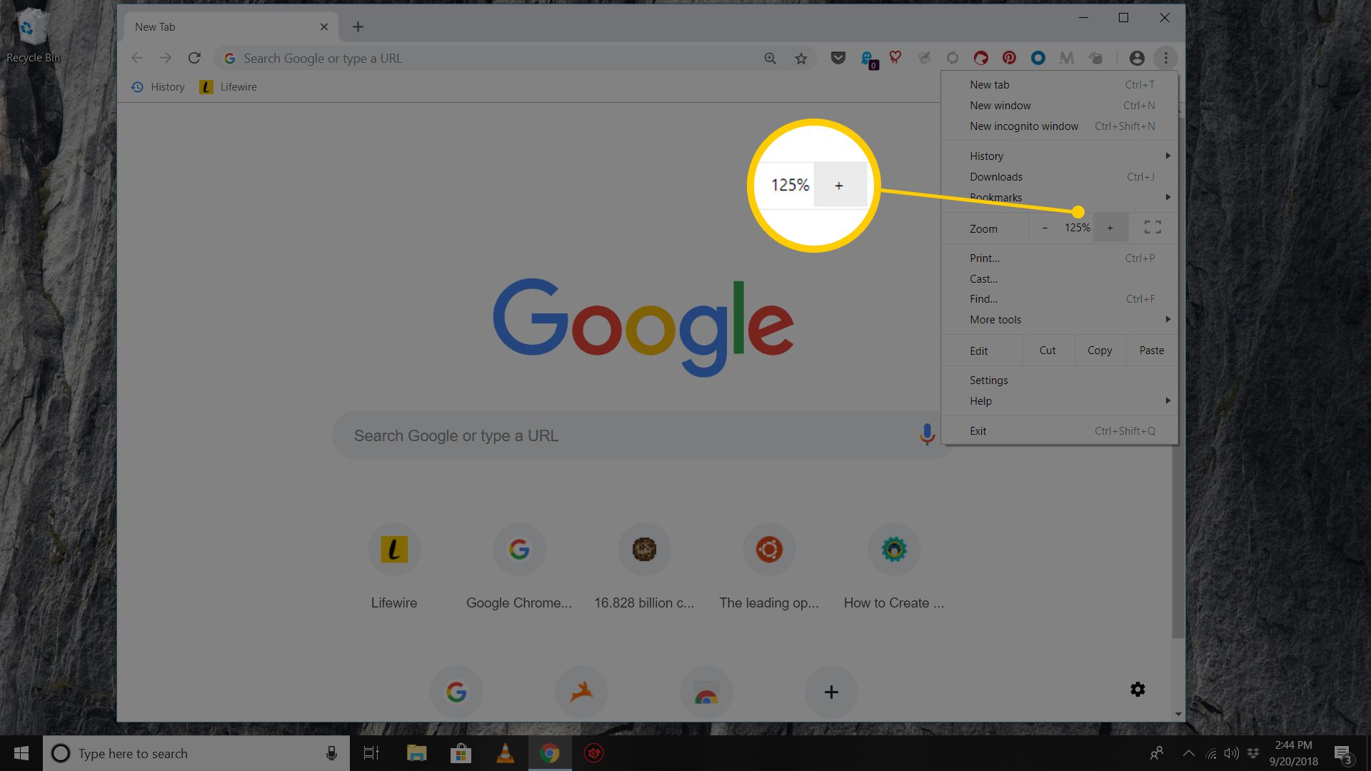 Snímek obrazovky nástroje Zoom pro jednotlivé stránky v prohlížeči Chrome v systému Windows 10