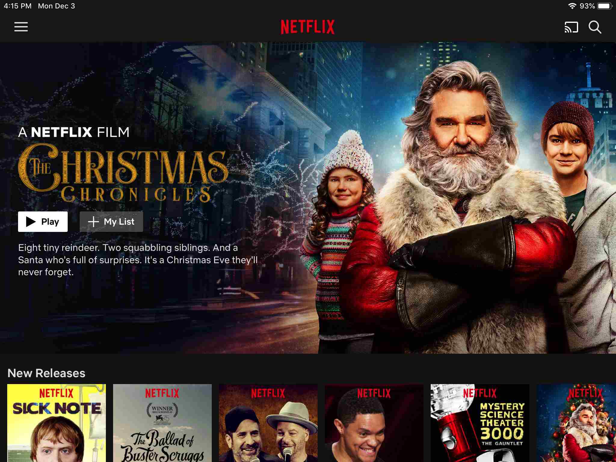 Obrazovka aplikace Netflix na iPadu