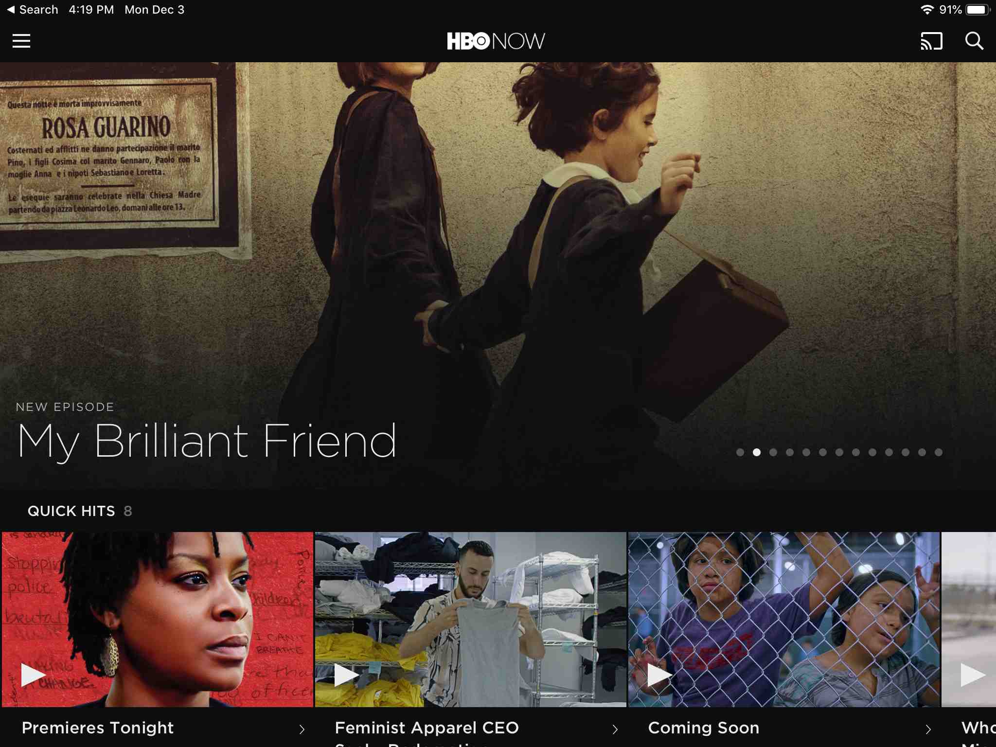 Aplikace HBO Now na iPadu