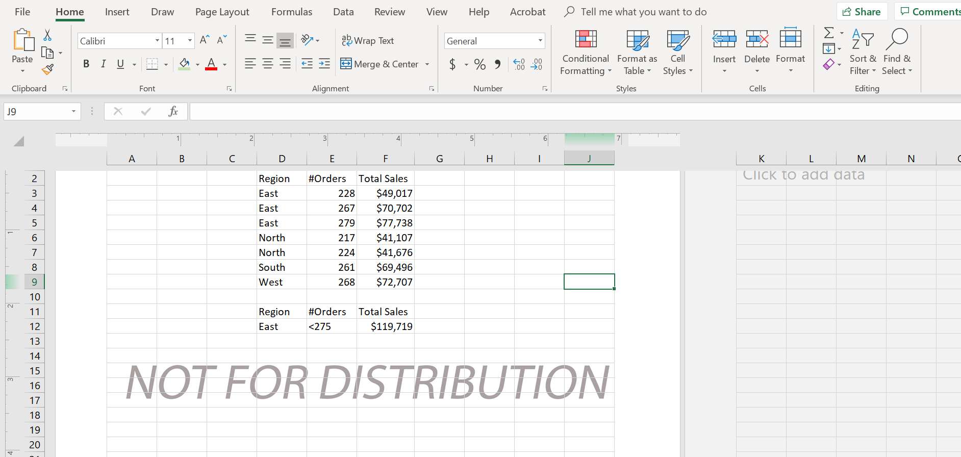 Tabulka aplikace Excel s vodoznakem ve spodní části: není určeno k distribuci.