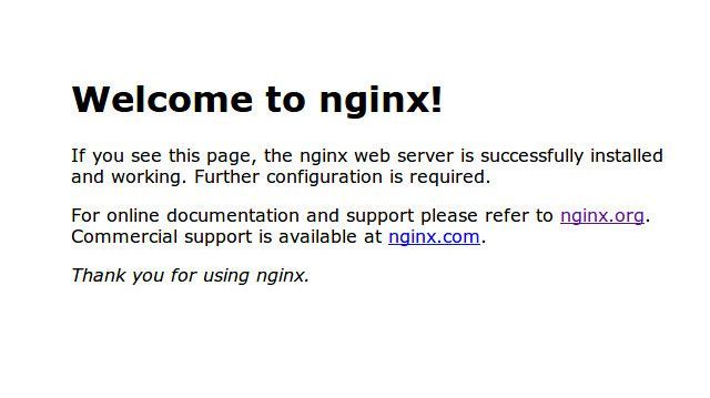 Uvítací obrazovka NGINX ukazuje, že náš kontejner byl úspěšně nasazen
