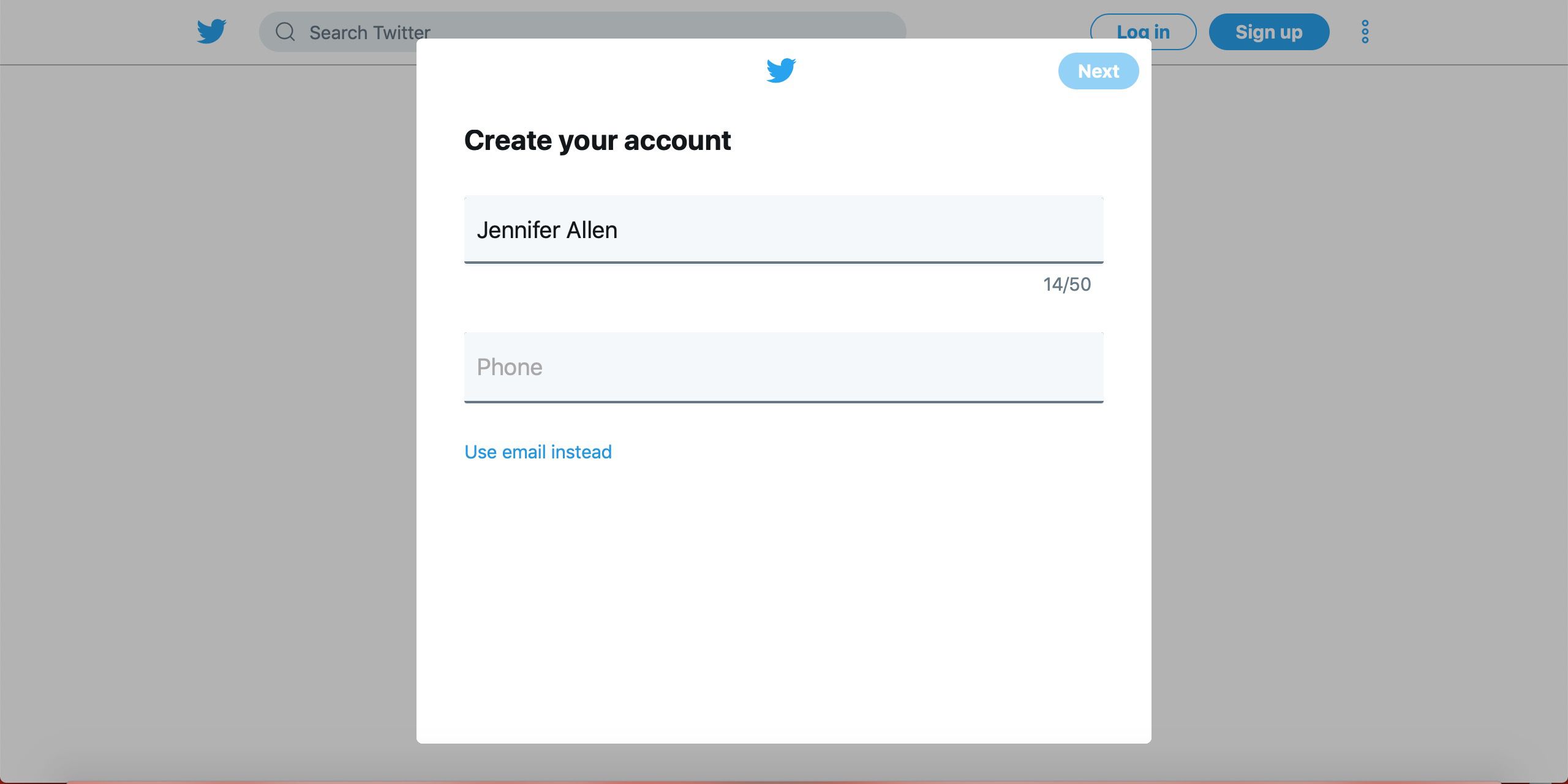 Twitter Vytvořte si obrazovku svého účtu