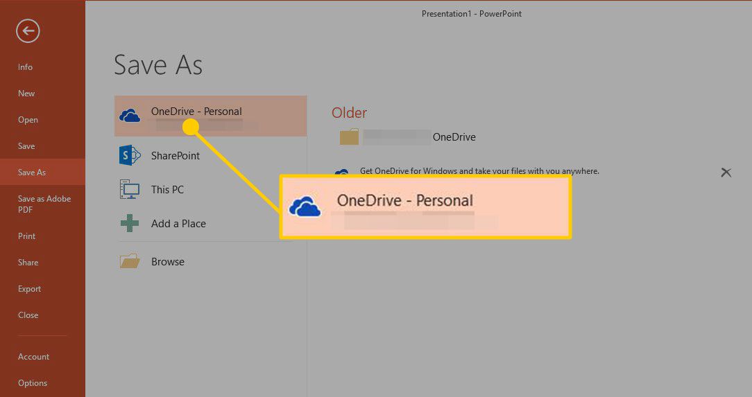 Jak uložit na OneDrive v PowerPointu.