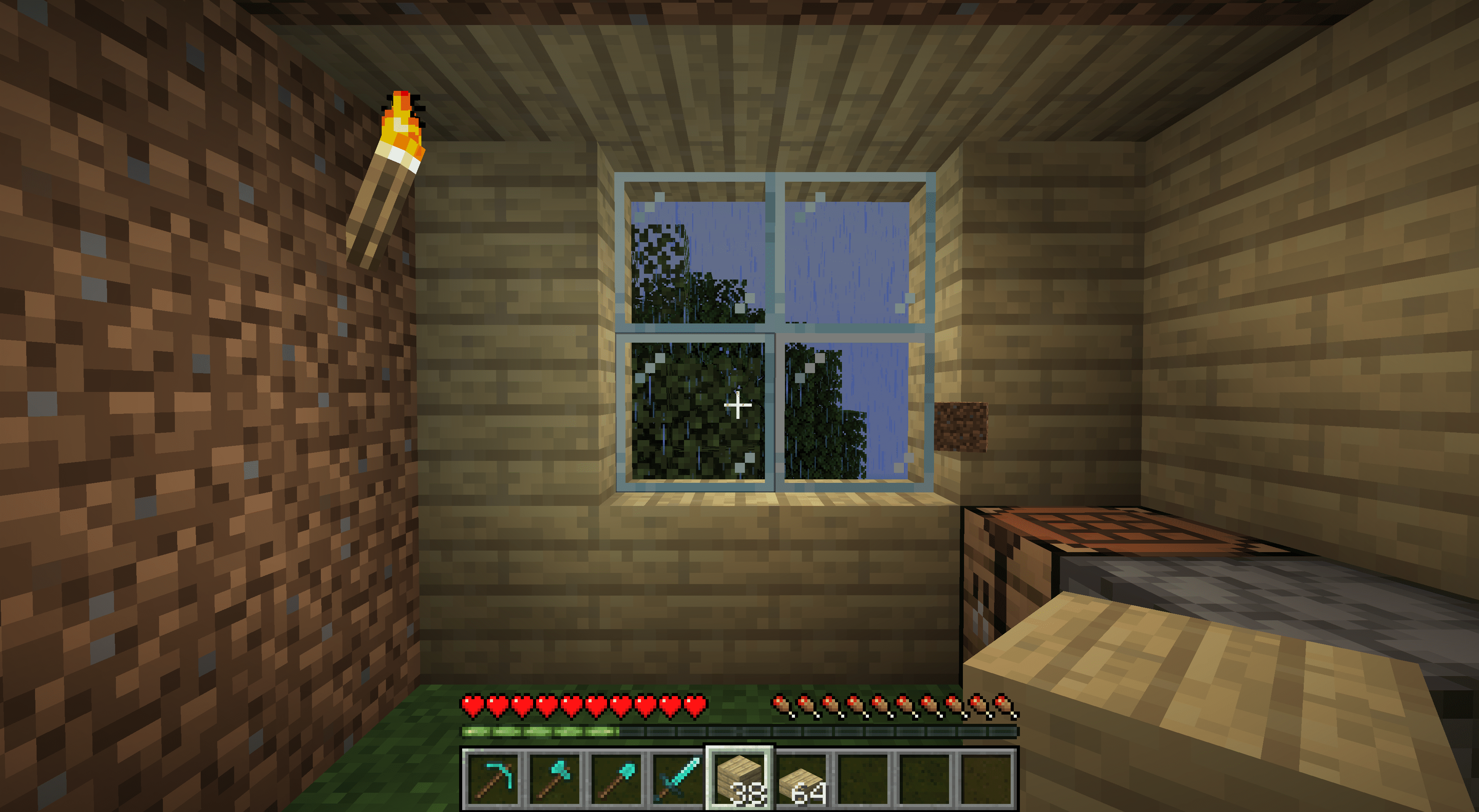 Výměna špinavých stěn za dřevo v Minecraftu.