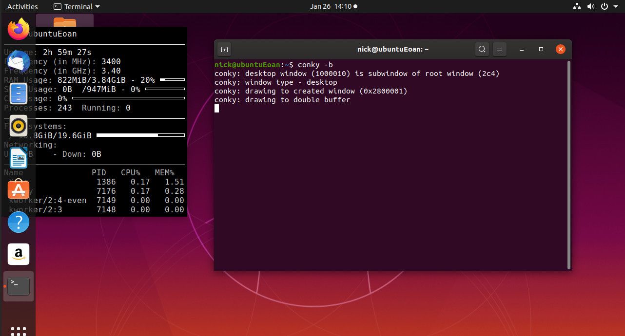 Výchozí Conky běžící na Ubuntu
