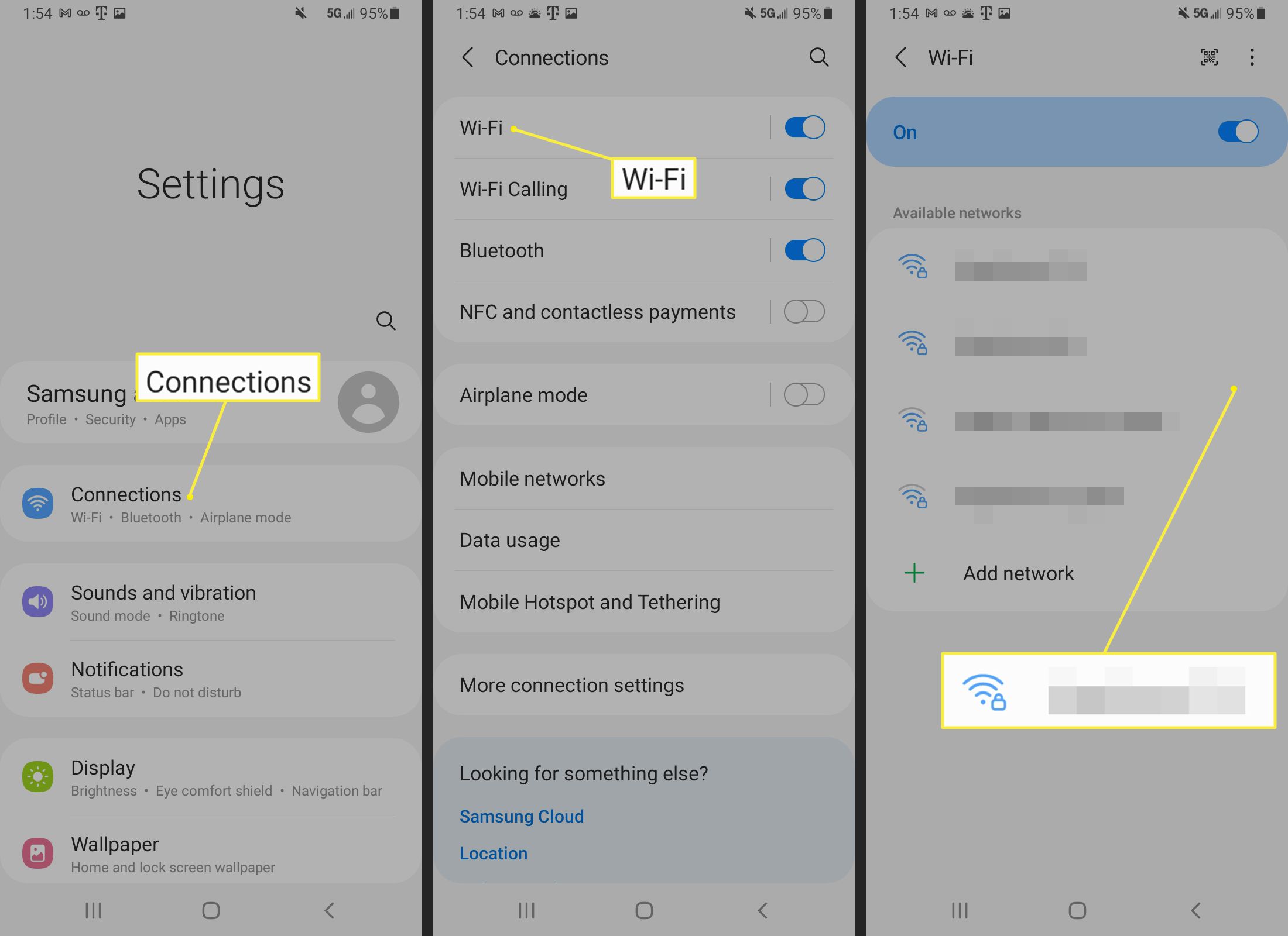 Zapnutí Wi-Fi a výběr sítě v systému Android