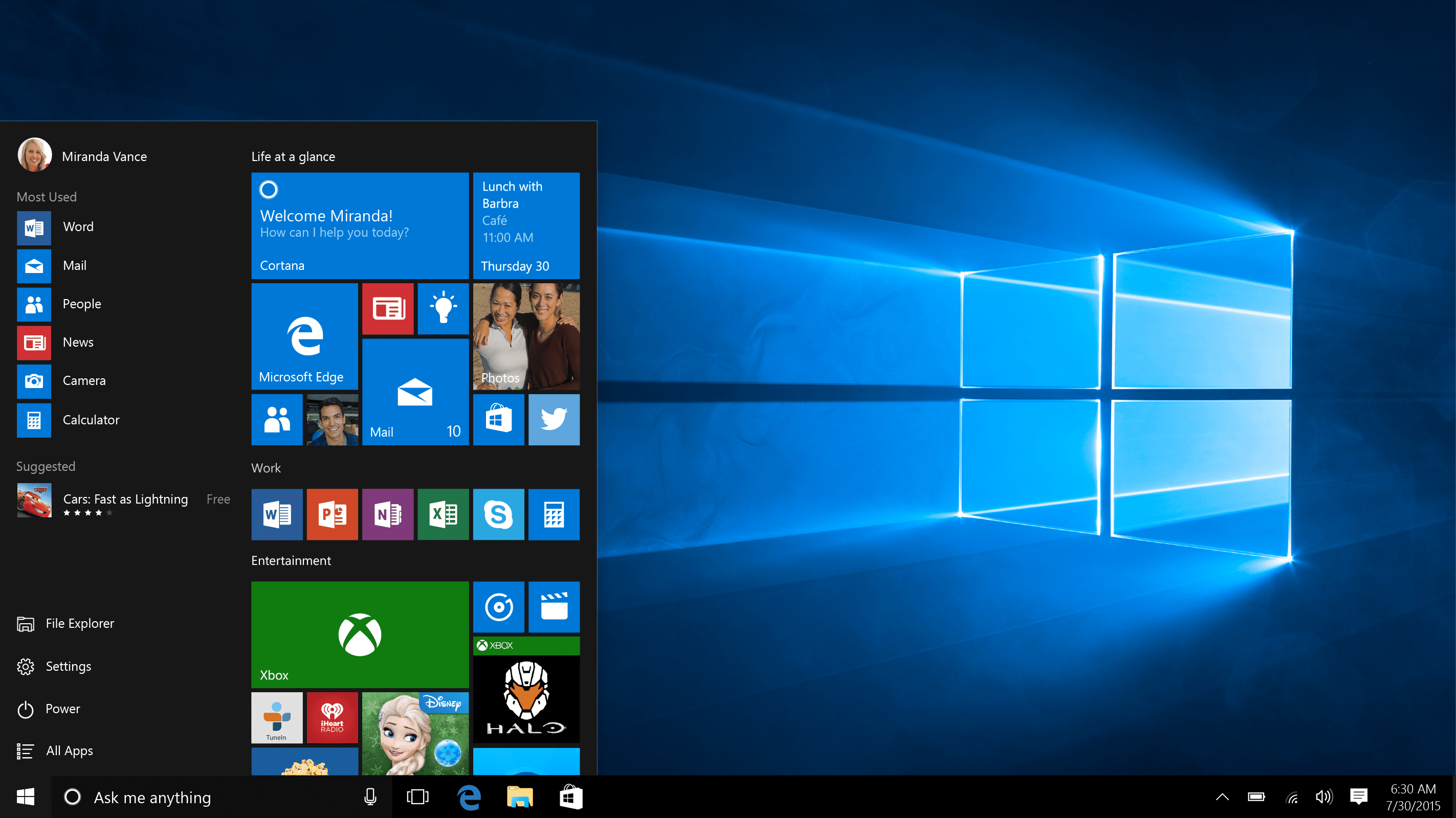 Pracovní plocha Windows 10