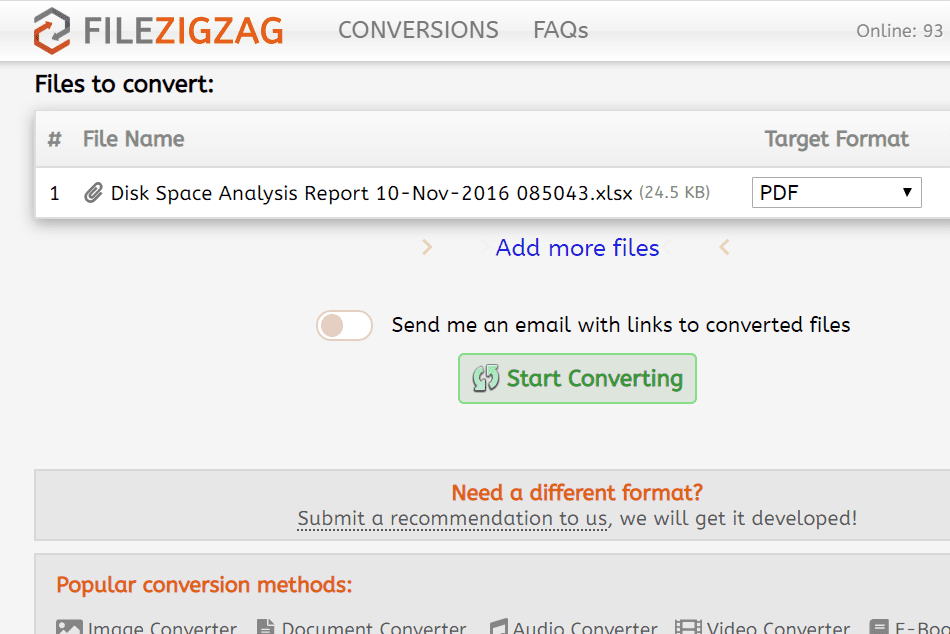Web FileZigZag je připraven převést XLSX do PDF online