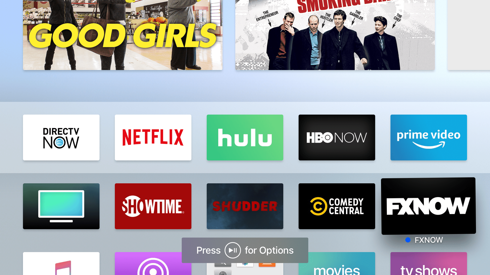 Domovská stránka Apple TV s vybranou aplikací