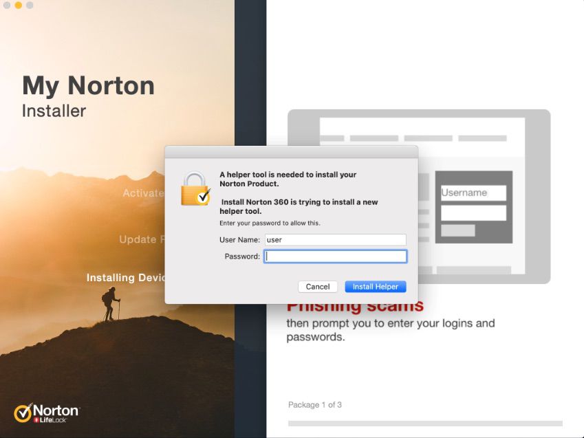 Spusťte pomocníka Norton Installer