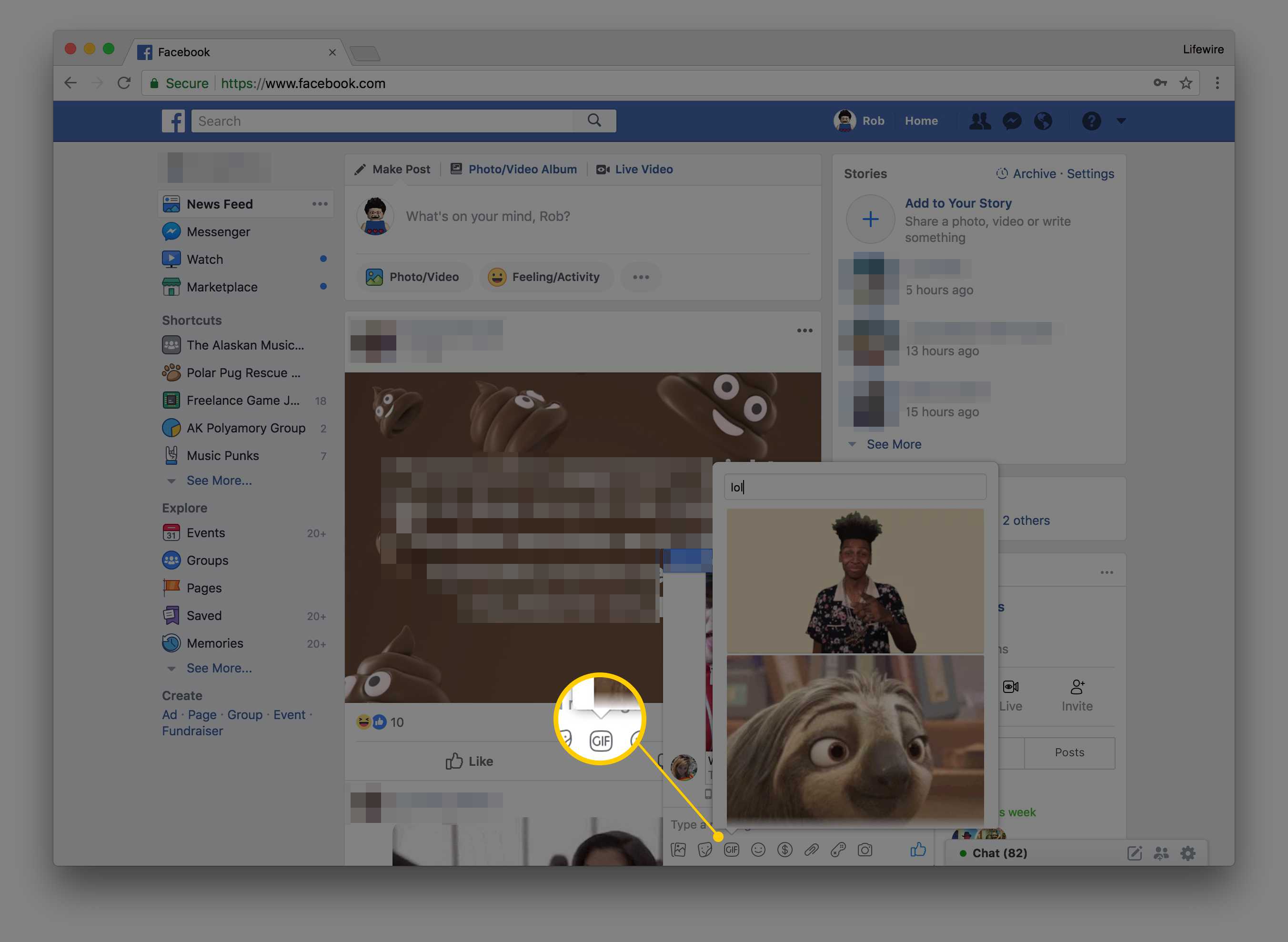 Rozhraní Facebook pro GIF v soukromých zprávách