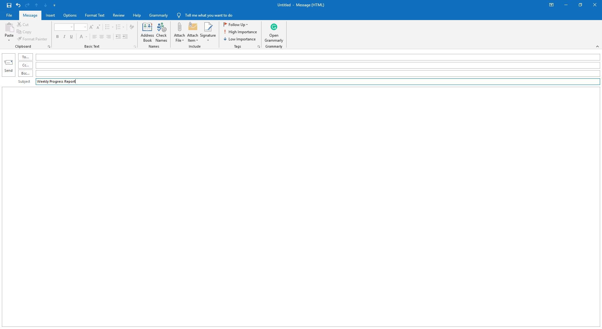 Přidání předmětu do e -mailu v aplikaci Outlook.