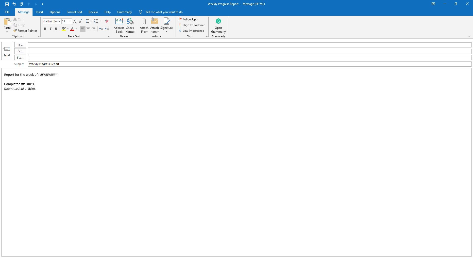 Zadávání textu do těla e -mailu v aplikaci Outlook.