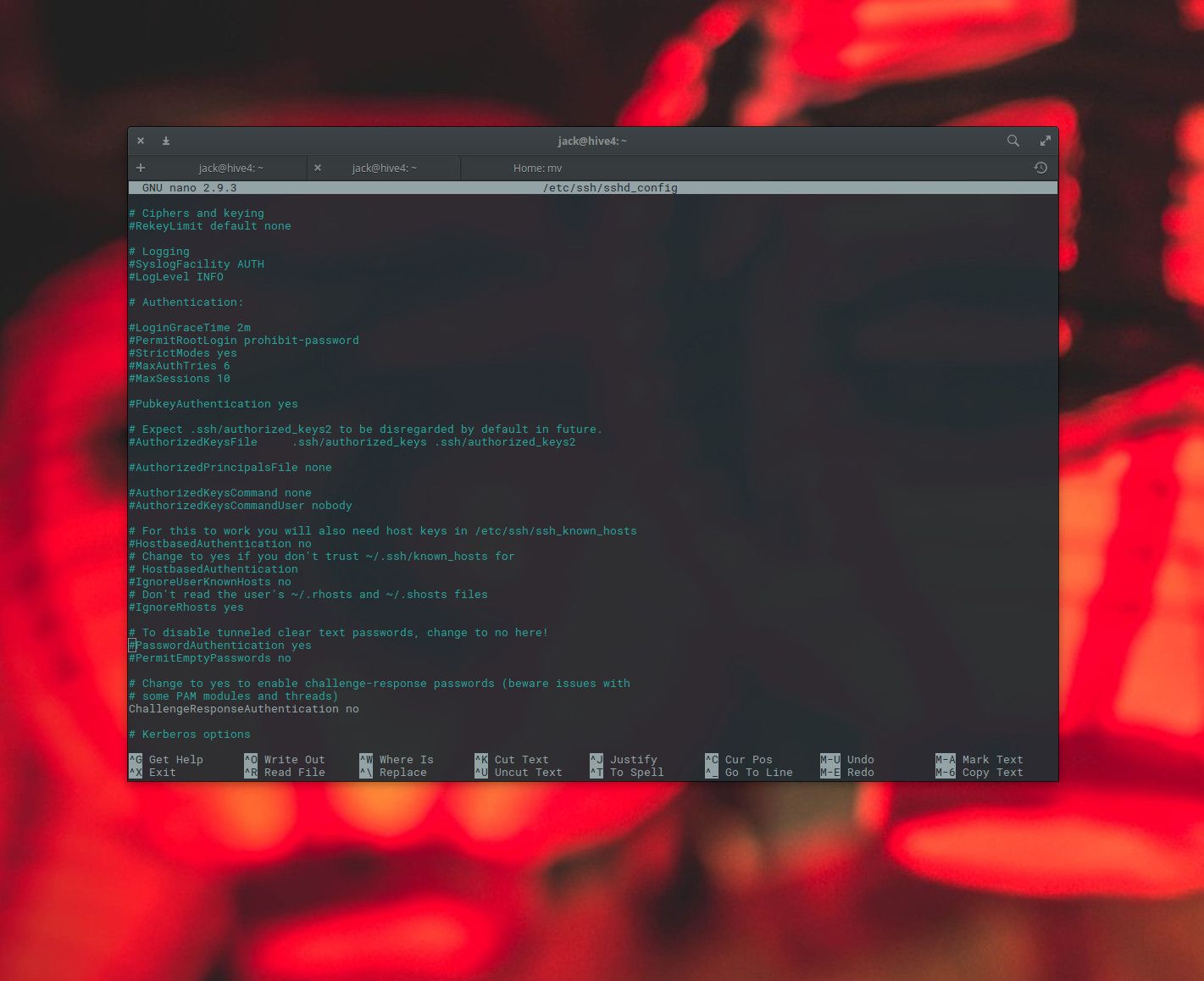 Screenshot souboru sshd_config nalezeného v Linuxu.