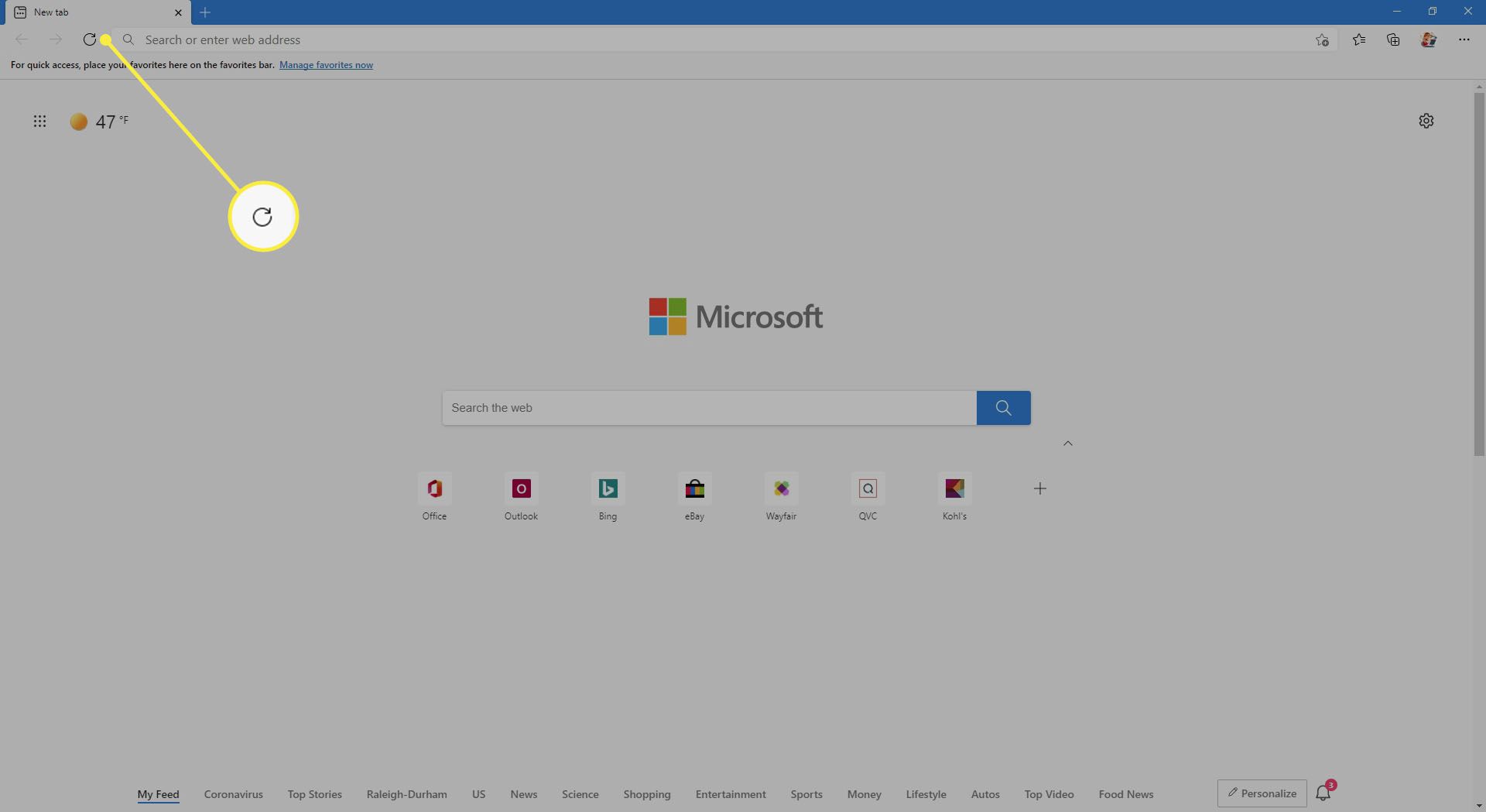 Ikona Obnovit v Microsoft Edge pro Windows.