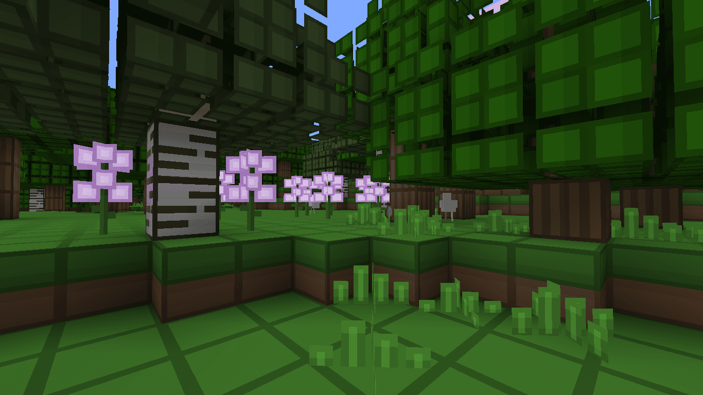 Screenshot hry Minecraft ukazující po instalaci balíčku zdrojů.