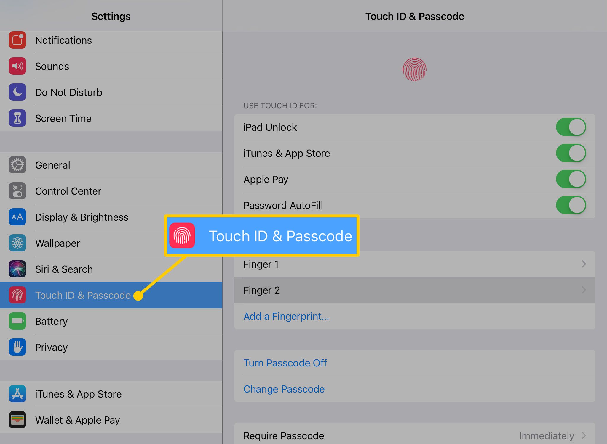 Nastavení Touch ID a hesla na iPadu
