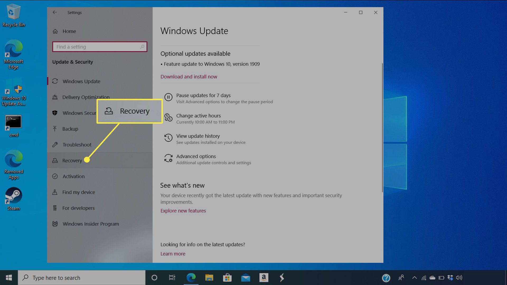Obnovení v nastavení Windows Update