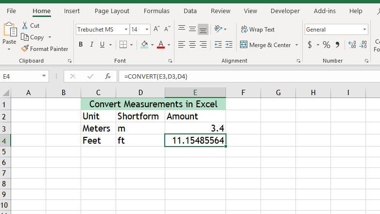 Převod měření v aplikaci Excel