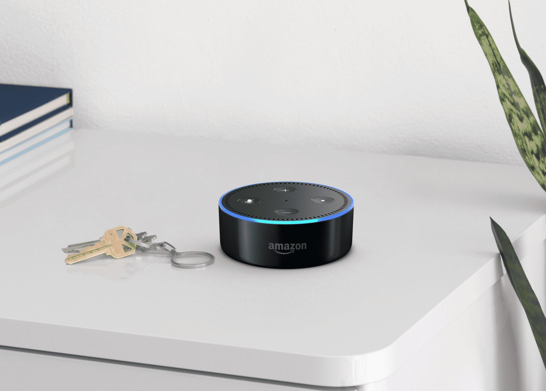 Amazon Echo tečka na poličce