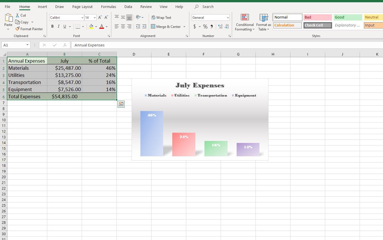 Snímek obrazovky buněk vybraných v aplikaci Excel