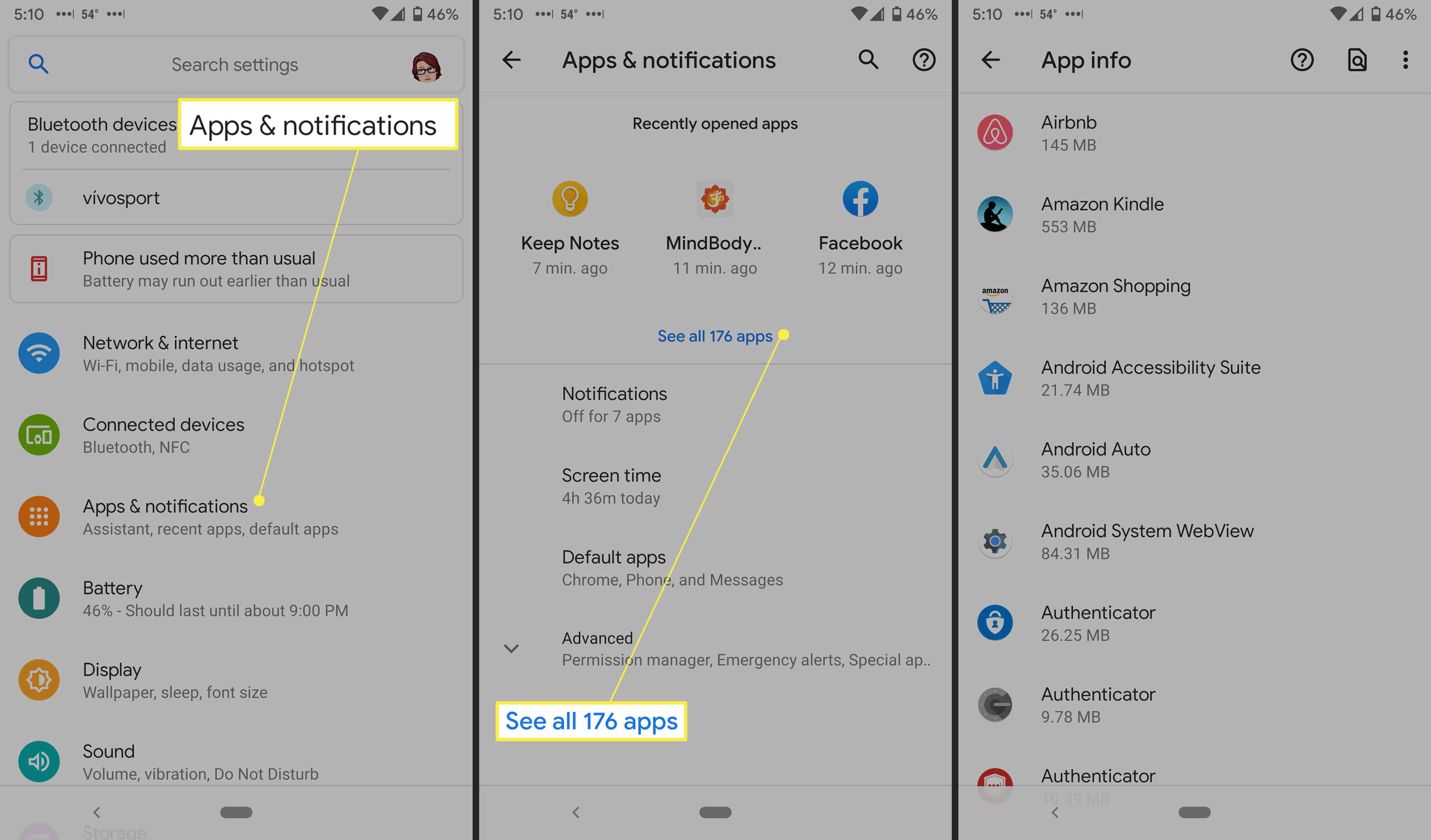 Nastavení aplikací a oznámení pro Android.
