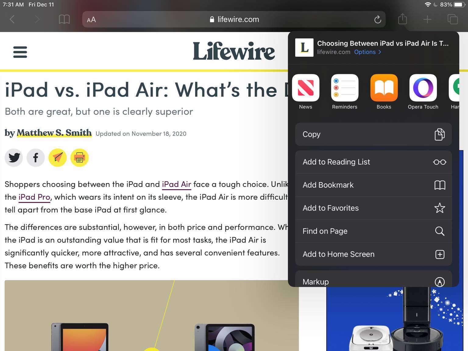 Snímek obrazovky s možností odeslání do Knih na iPadu