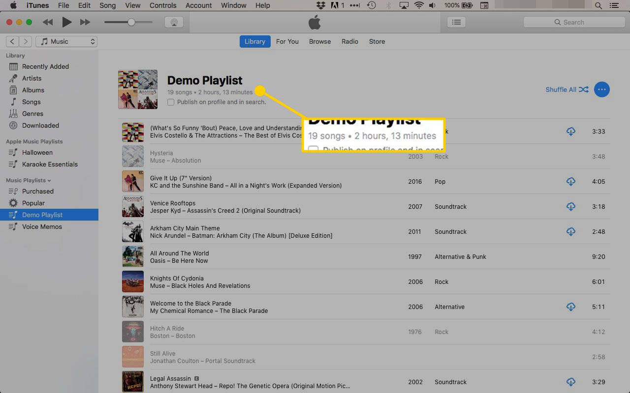 Délka seznamu skladeb v iTunes