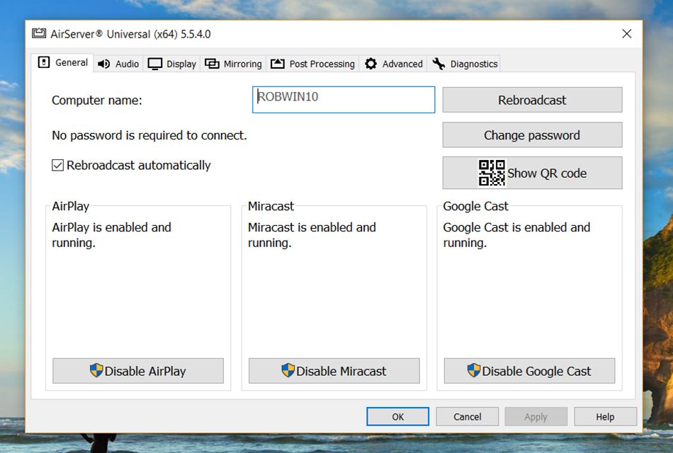 Zkušební verze AirServeru na PC s Windows 10