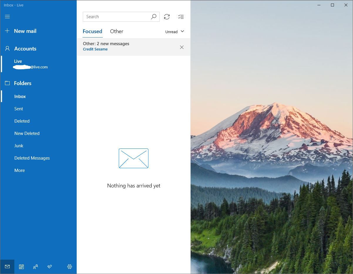 Snímek obrazovky Windows Mail
