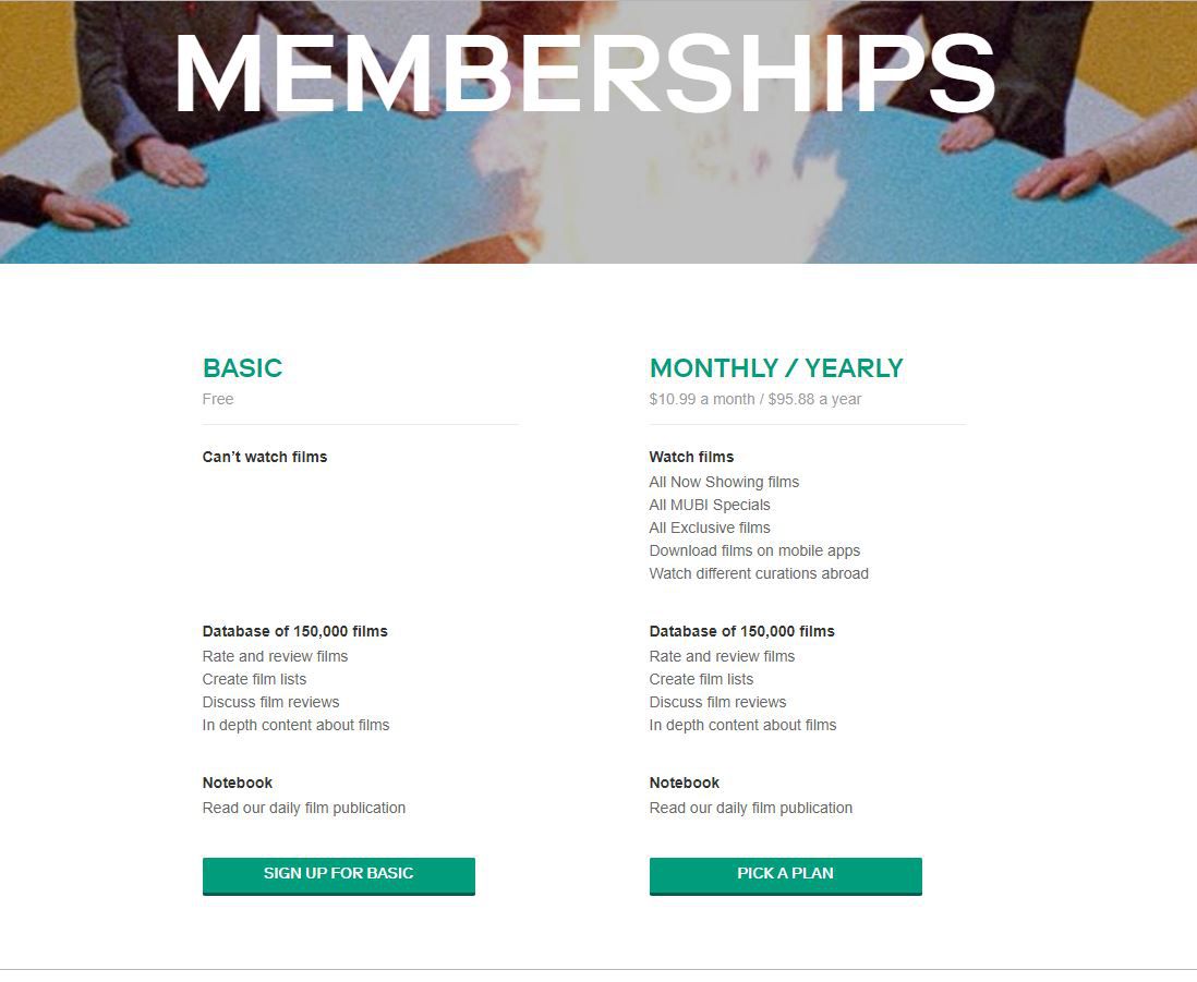 Screenshot ze stránky Mubi Memberships