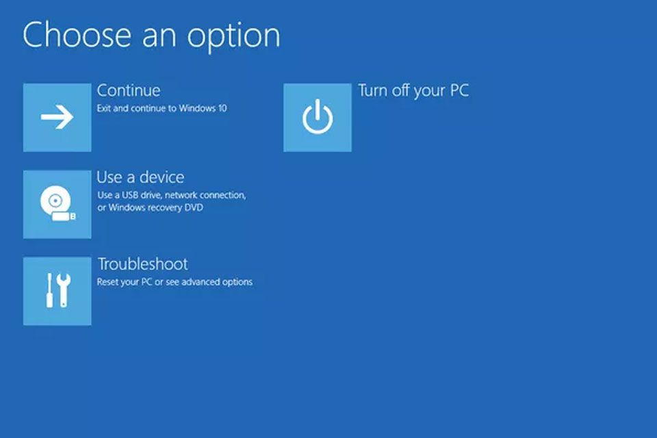 Snímek obrazovky spouštěcí nabídky systému Windows 10 UEFI