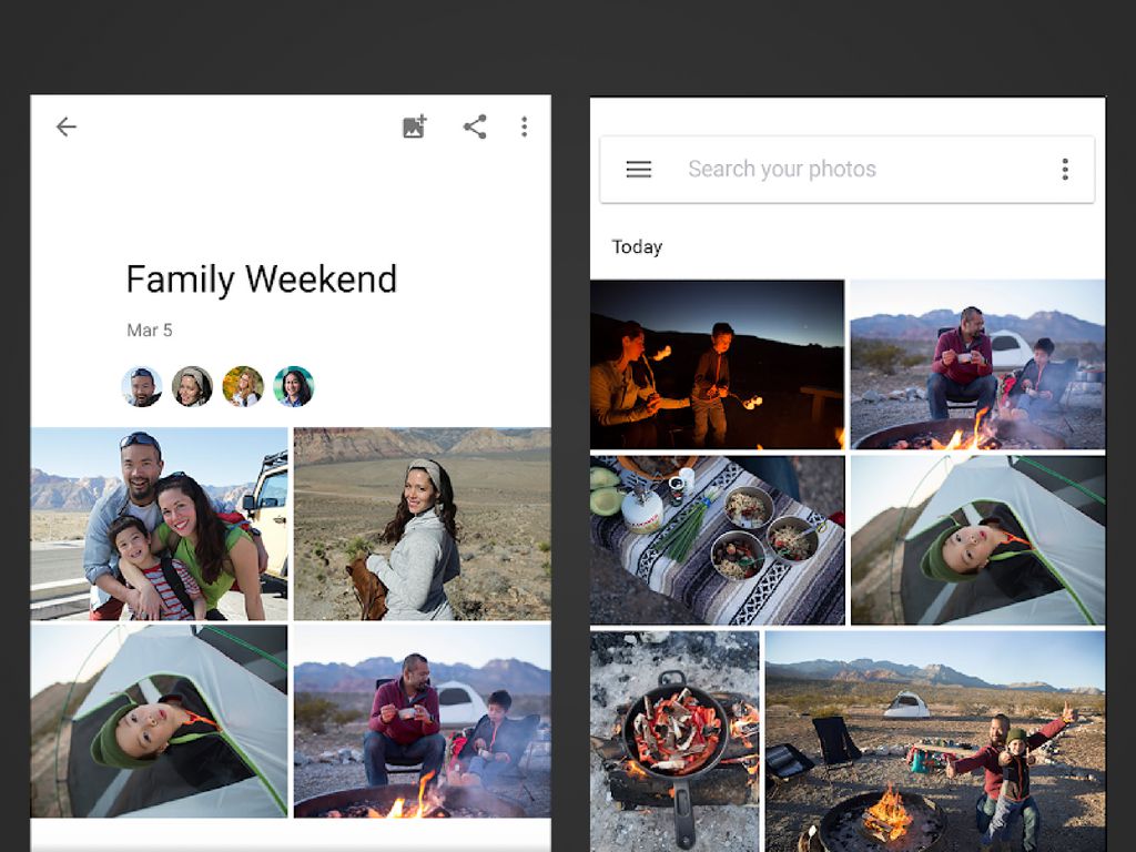 Dva snímky obrazovky aplikace Fotky Google pro Android.