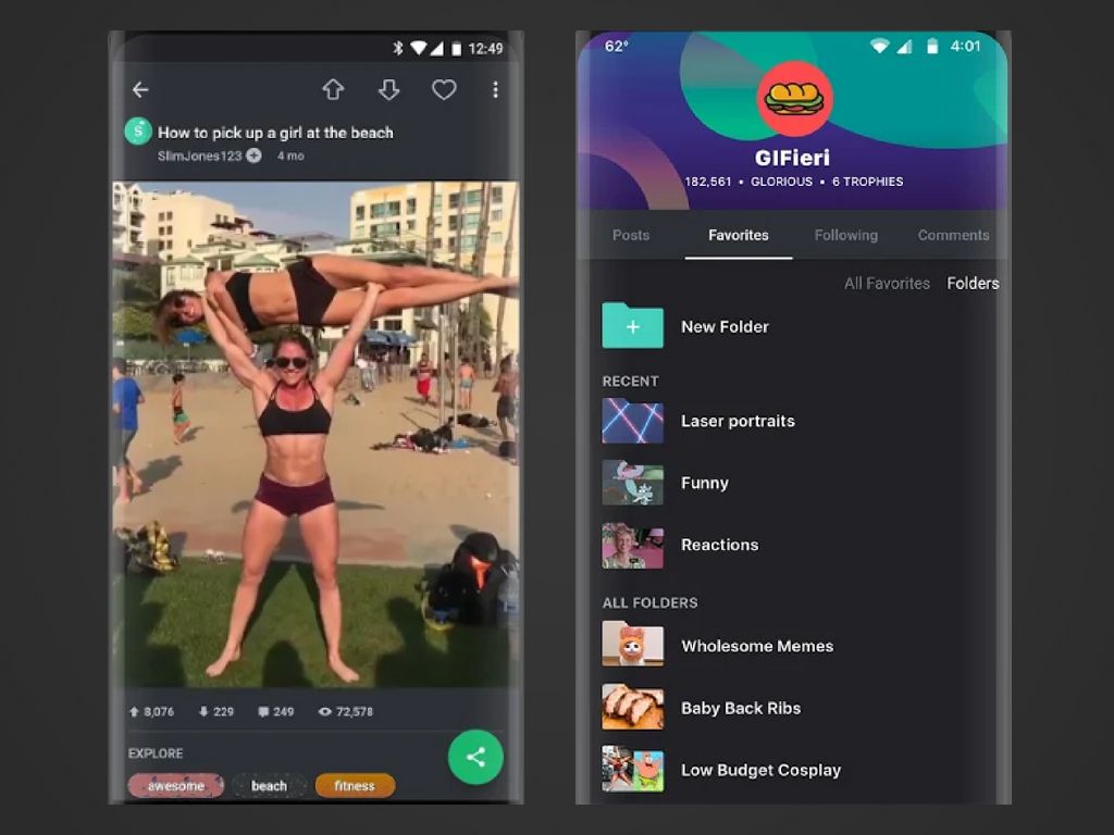 Dva screenshoty aplikace Imgur pro Android.