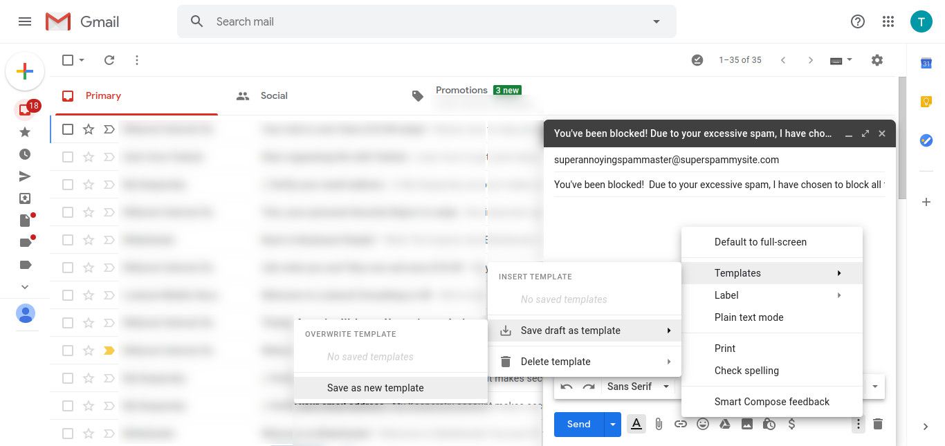 Gmail uložit zprávu jako šablonu