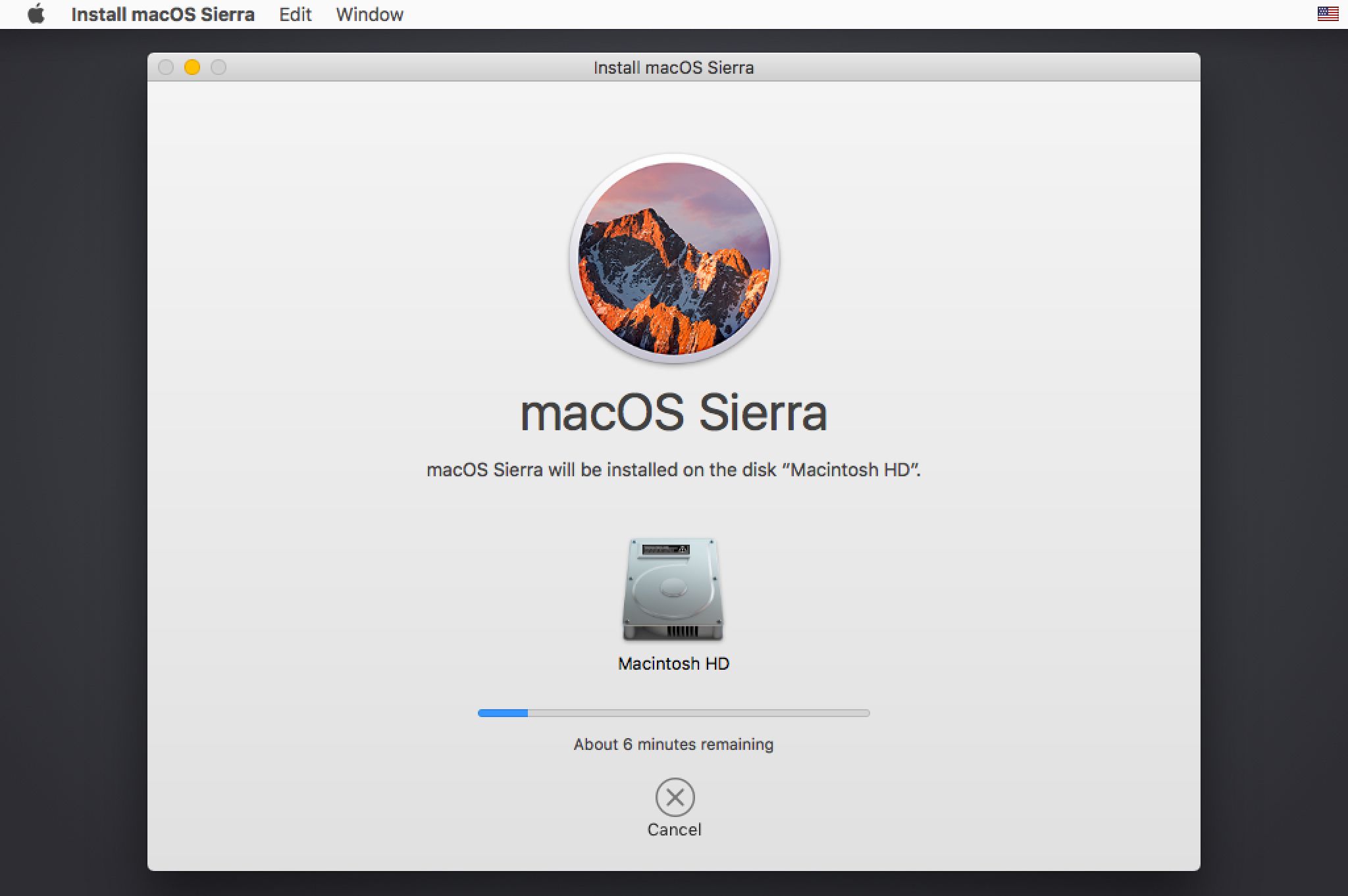 lišta procesu instalace macOS Sierra