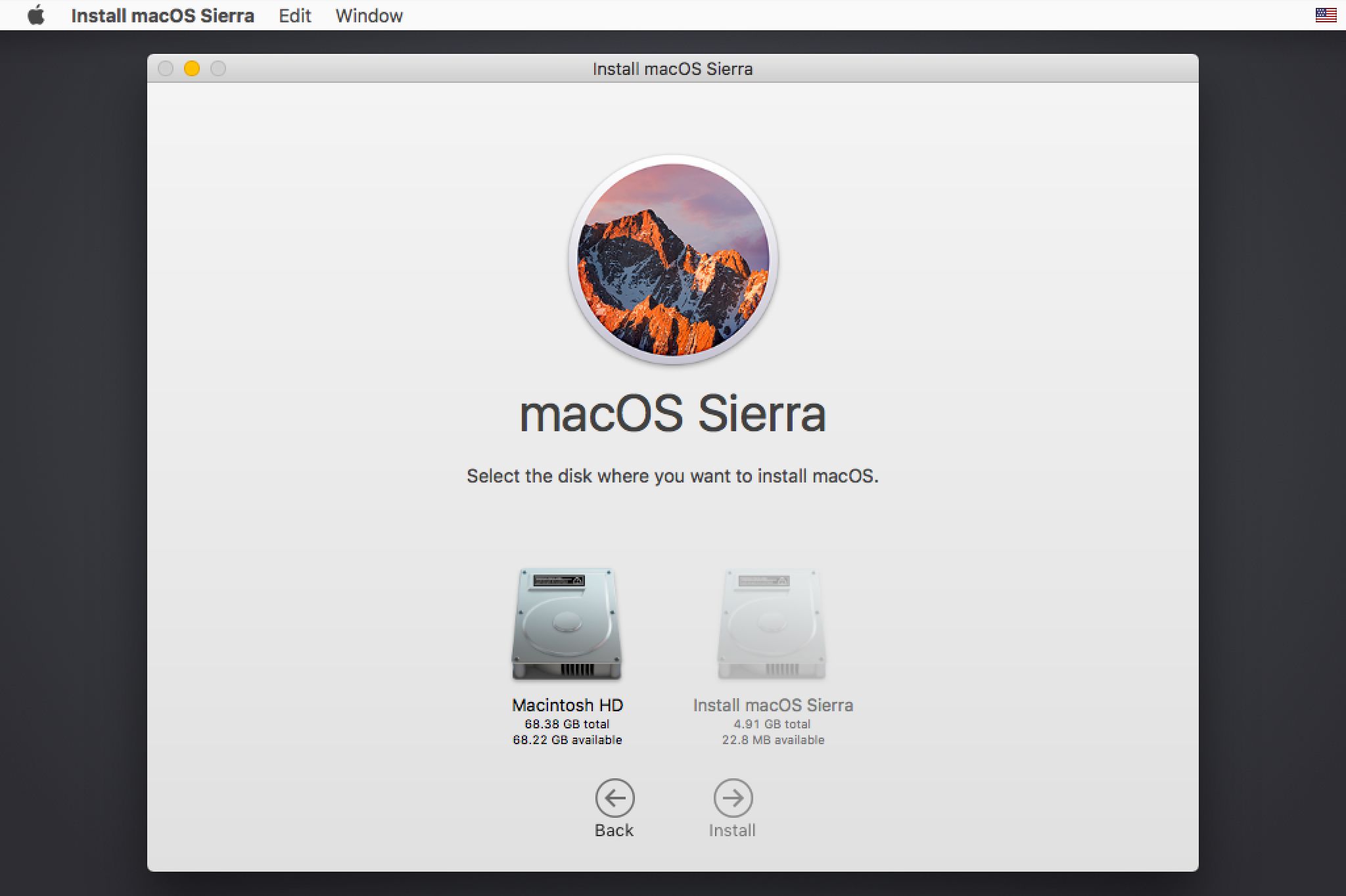 vyberte volbu disku instalačního programu macOS