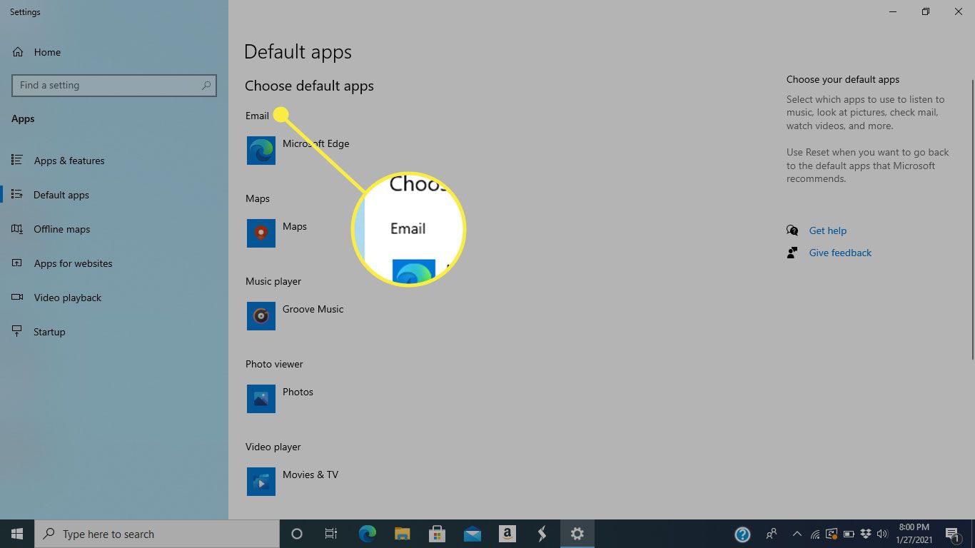 Okno E -mail na obrazovce Výchozí aplikace systému Windows 10