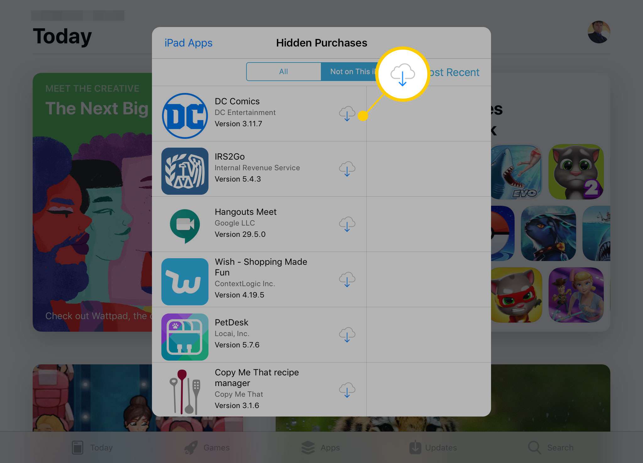 Obrazovka Skryté nákupy v App Storu na iPadu