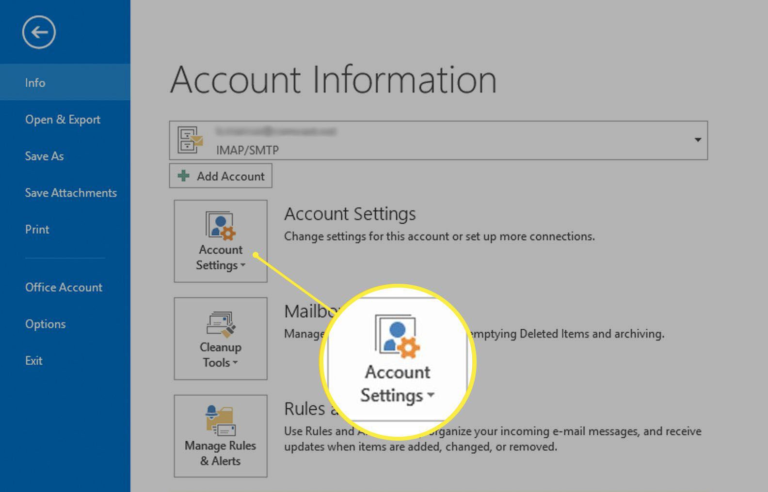 Nastavení účtu v aplikaci Outlook.