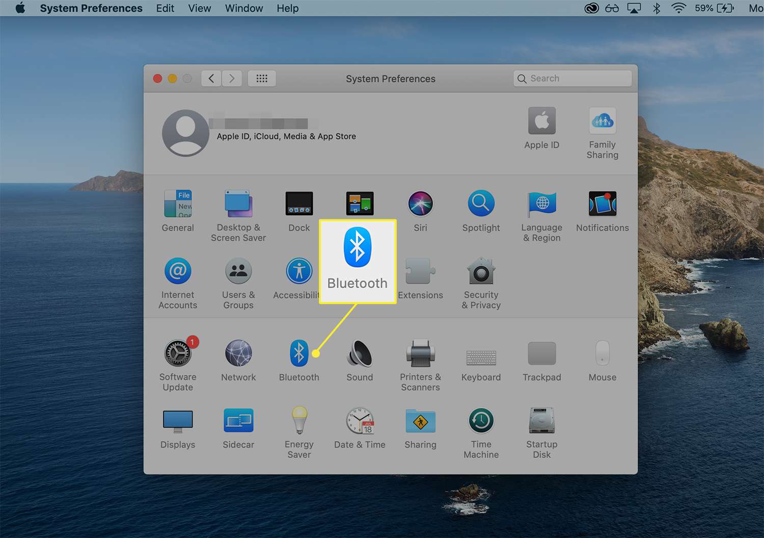 Ikona Bluetooth z Předvoleb systému v systému macOS