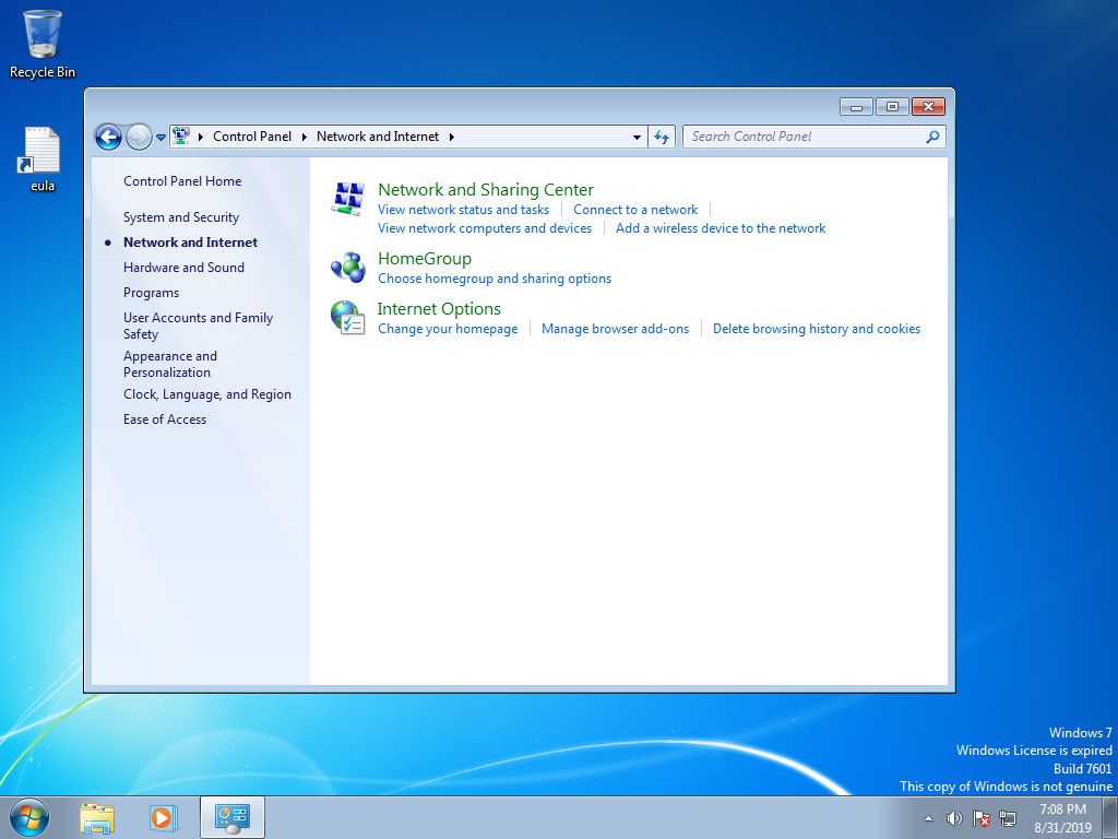 Ovládání sítě a internetu ve Windows 7