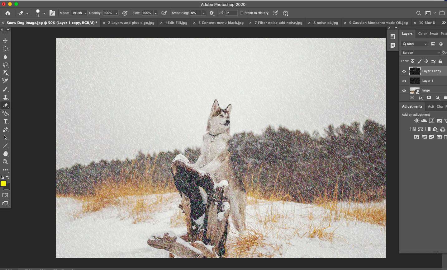 Konečný obrázek sněhu ve Photoshopu