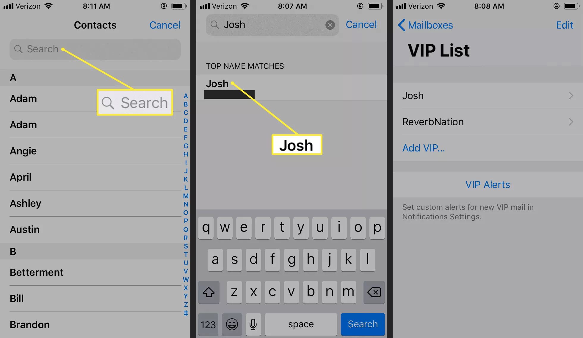 Přidání VIP z Kontaktů v iOS