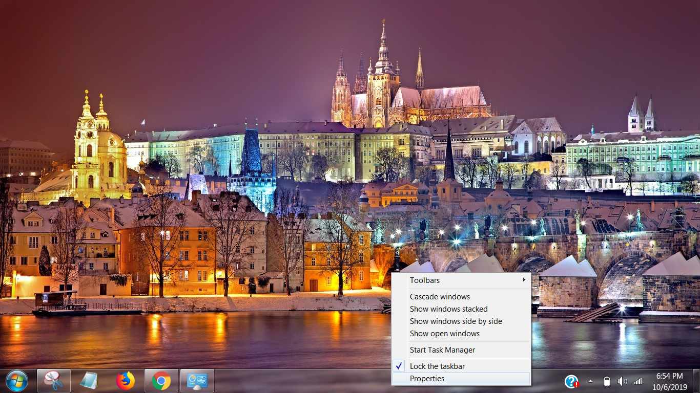 Screenshot zobrazující hlavní panel ve Windows 7
