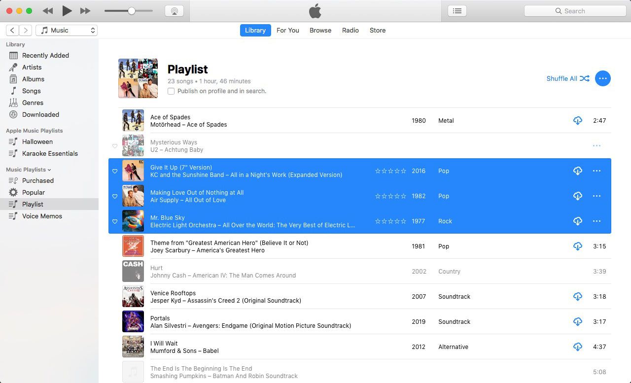 Skladby v seznamu skladeb iTunes