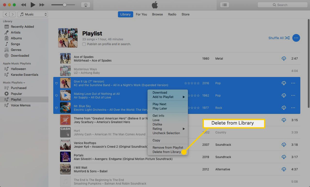 Možnost Odstranit z knihovny v iTunes