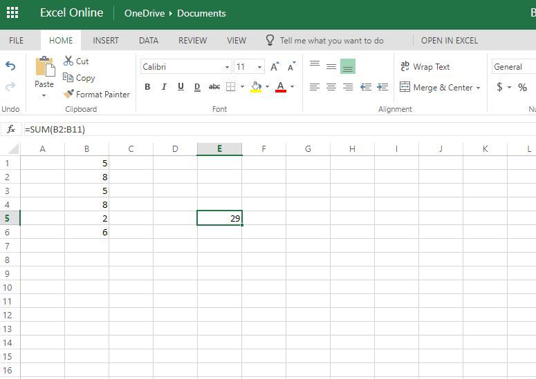 Funkce SUM v aplikaci Excel Online