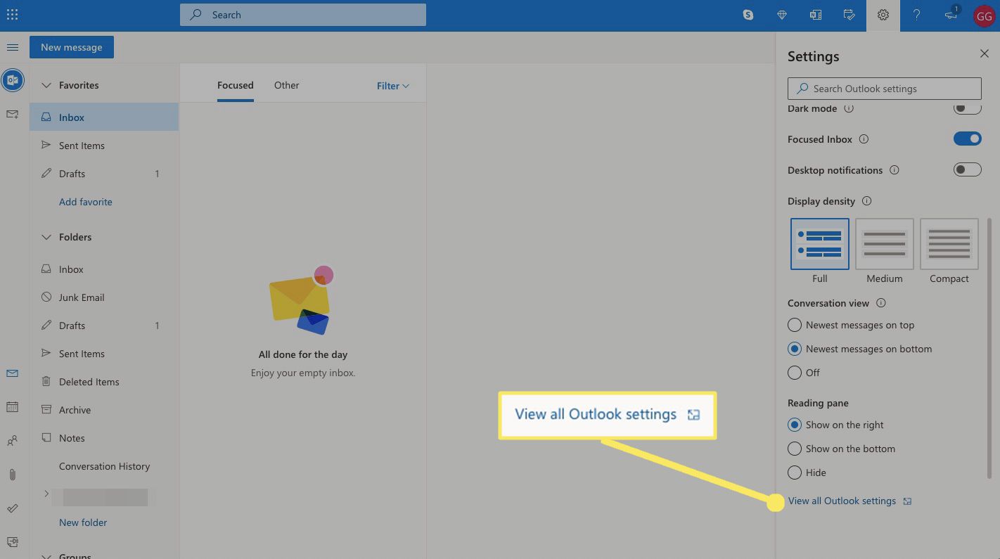 Vyberte Zobrazit všechna nastavení aplikace Outlook.