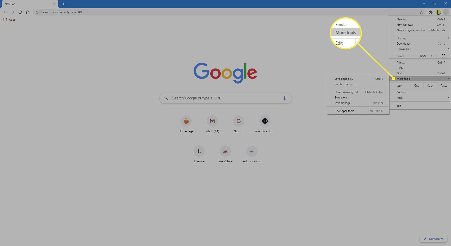 Více nástrojů v prohlížeči Chrome.